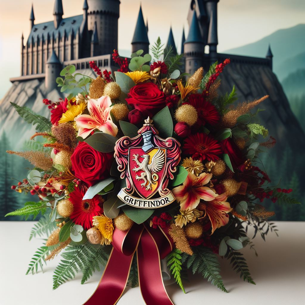 Букет цветов в стиле Гарри Поттера факультет Гриффиндор2