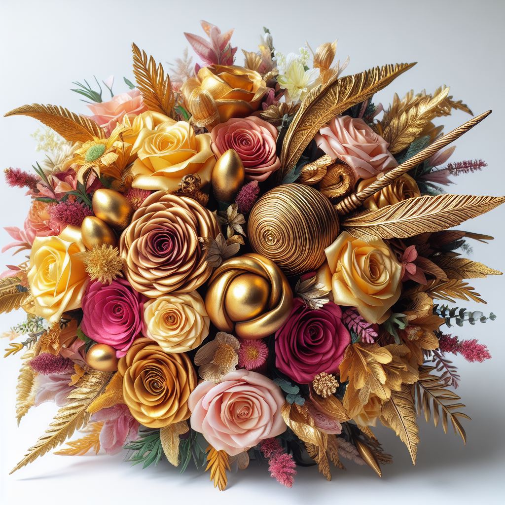 Идея букета цветов в стиле Золотой снич1