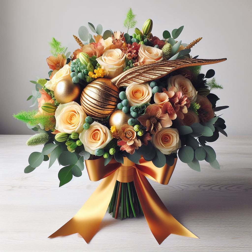 Идея букета цветов в стиле Золотой снич