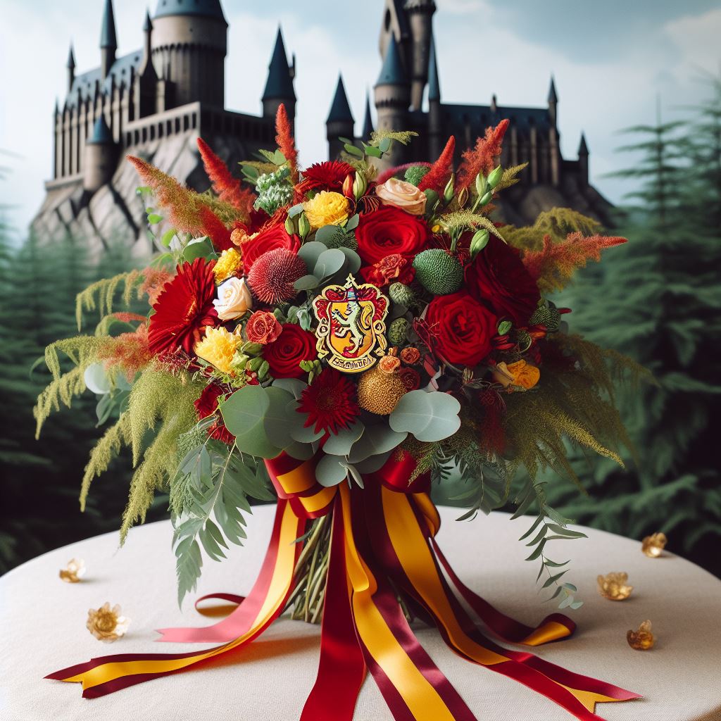 Букет цветов в стиле Гарри Поттера факультет Гриффиндор